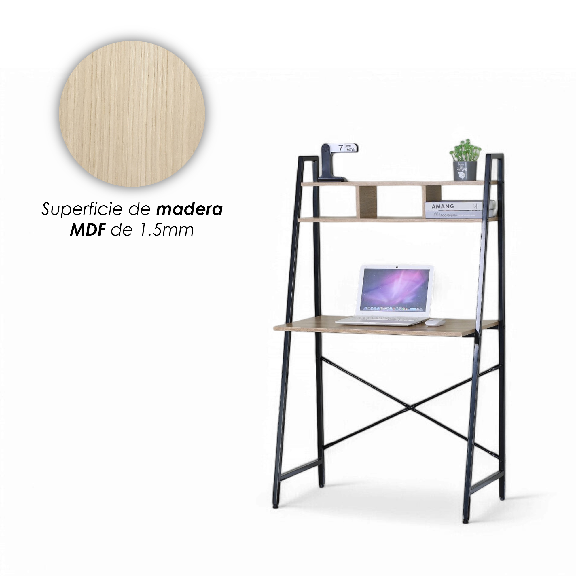 Ilios Innova |  Escritorio Oslo Café con Estructura Metálica y Repisas