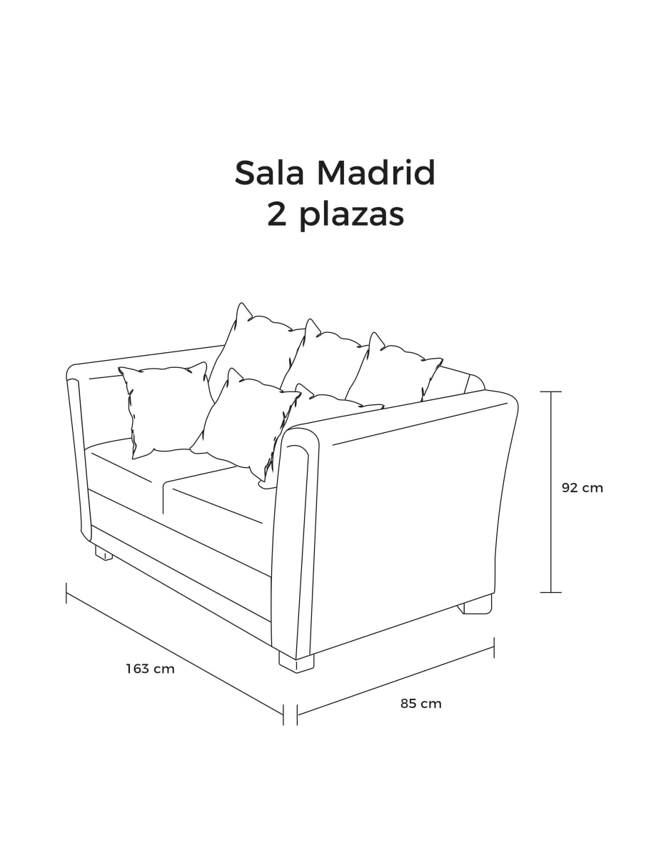 Sofá Love Seat 2 Plazas Madrid, con 3 Cojines Decorativos