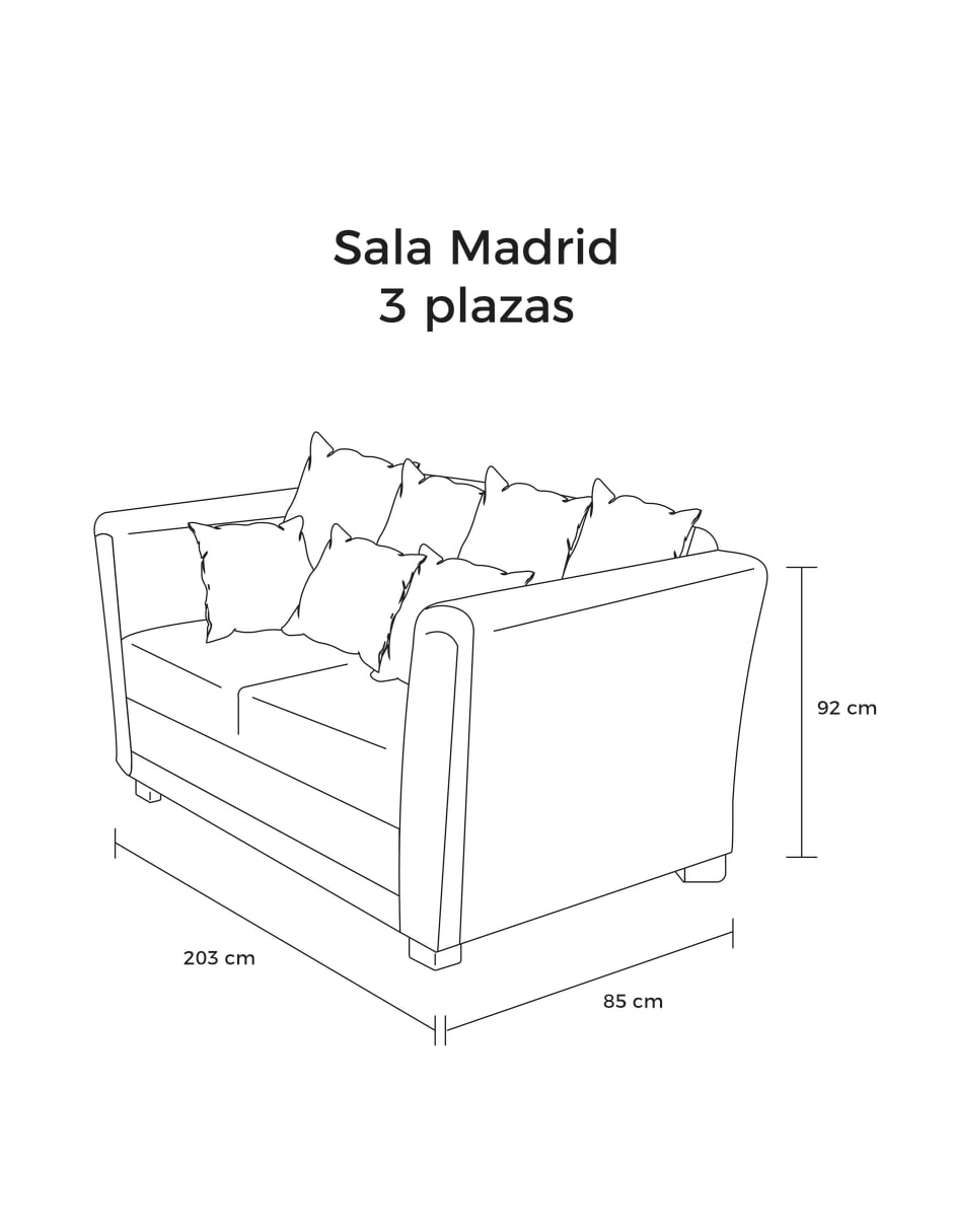 Set de Sofá 3 Plazas + Love Seat + 6 Cojines  Madrid Decorativos Color Gris