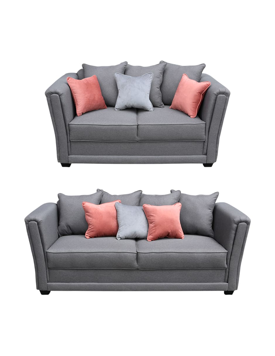 Set de Sofá 3 Plazas + Love Seat + 6 Cojines  Madrid Decorativos Color Gris