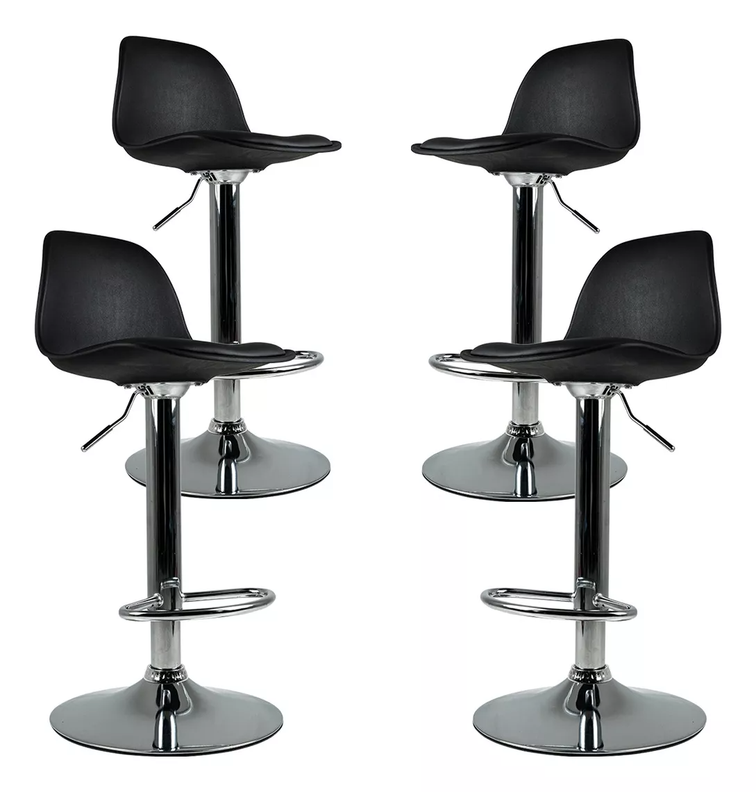 Set 4 Sillas de Bar con Reposapiés de Altura Ajustable y Diseño Ergonómico Ideal para Bar y Barra de Cocina GNBRS01 color negro