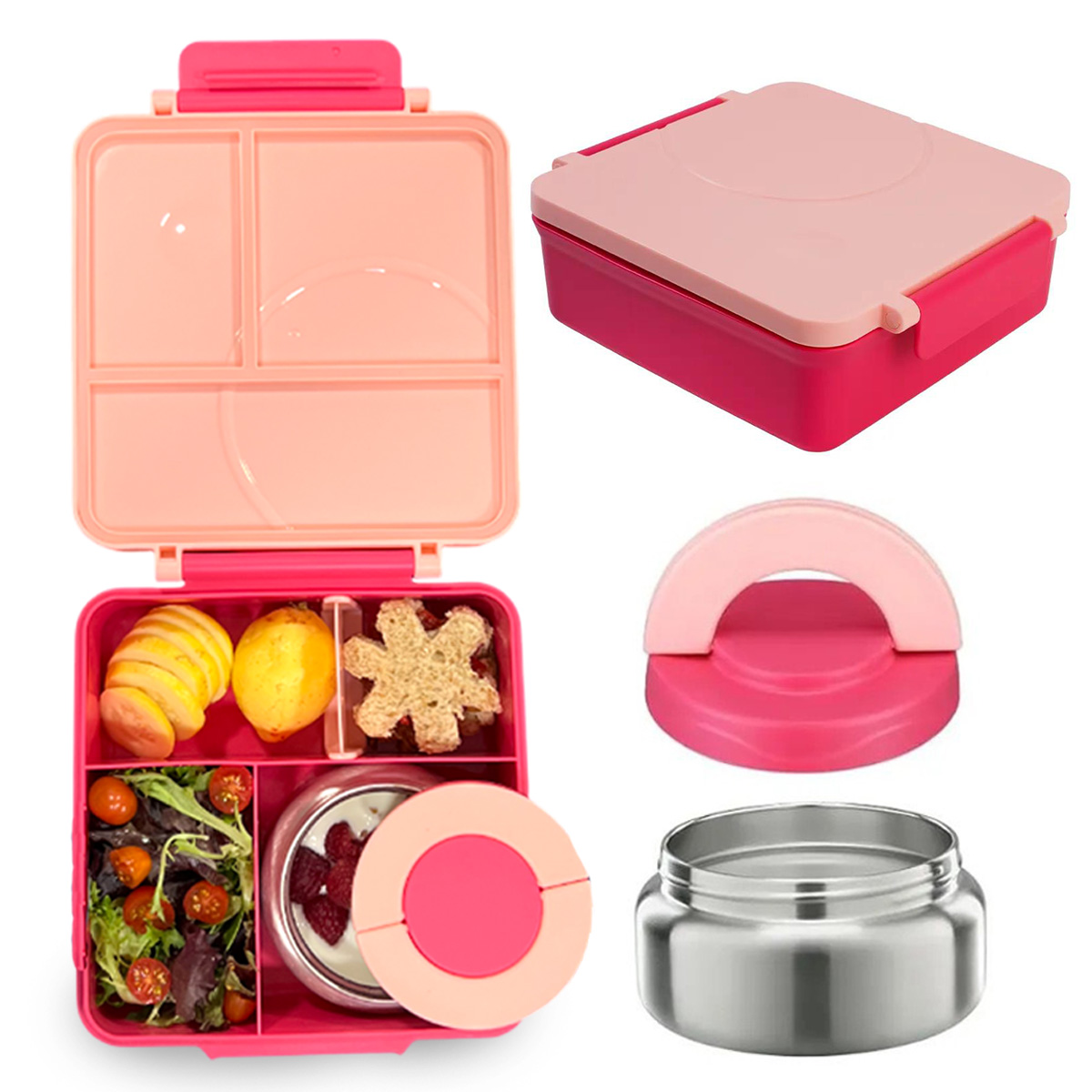Lonchera para niña tipo omiebox incluye termo, bento box c 4 compartimentos modulables, lunch box hermético, BPA Free