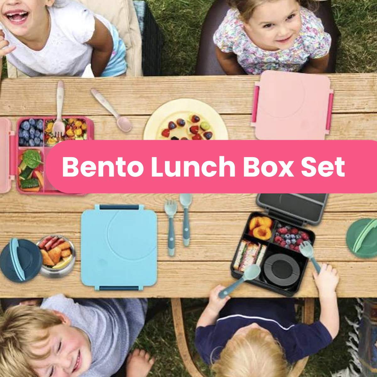 Lonchera para niña tipo omiebox incluye termo, bento box c 4 compartimentos modulables, lunch box hermético, BPA Free