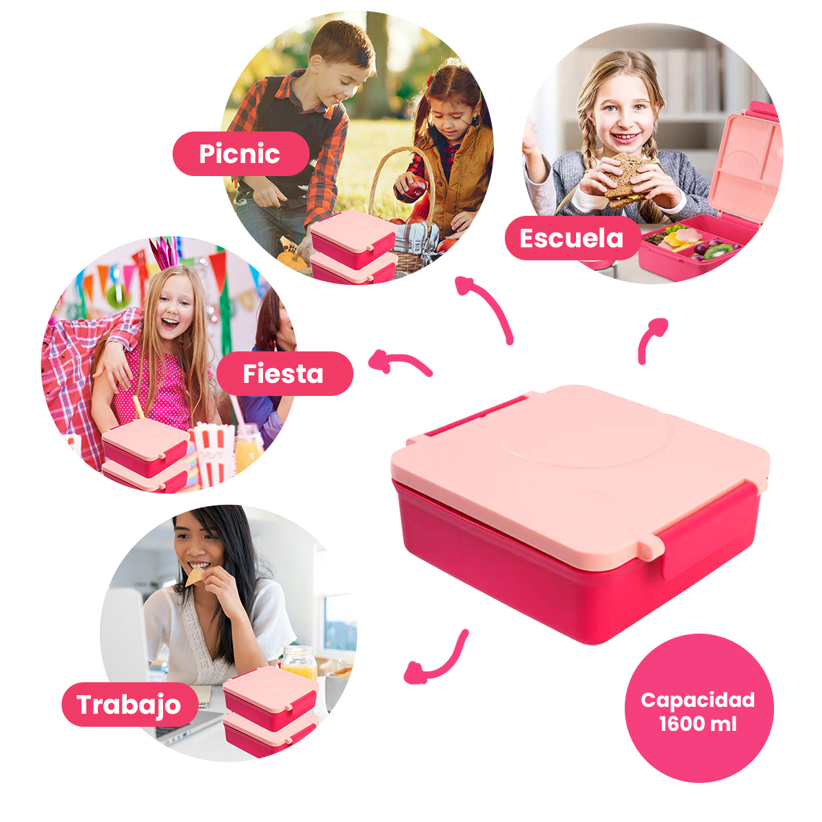 Lonchera para niña tipo omiebox incluye termo, bento box c 4 compartimentos modulables, lunch box hermético, BPA Free