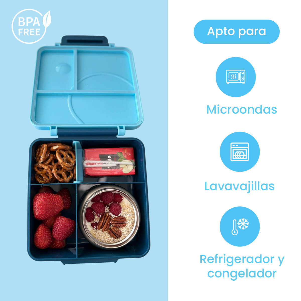 Lonchera niña y niño tipo omiebox c/ termo; bento box c 4 compartimentos modulables; hermético,  BPA Free