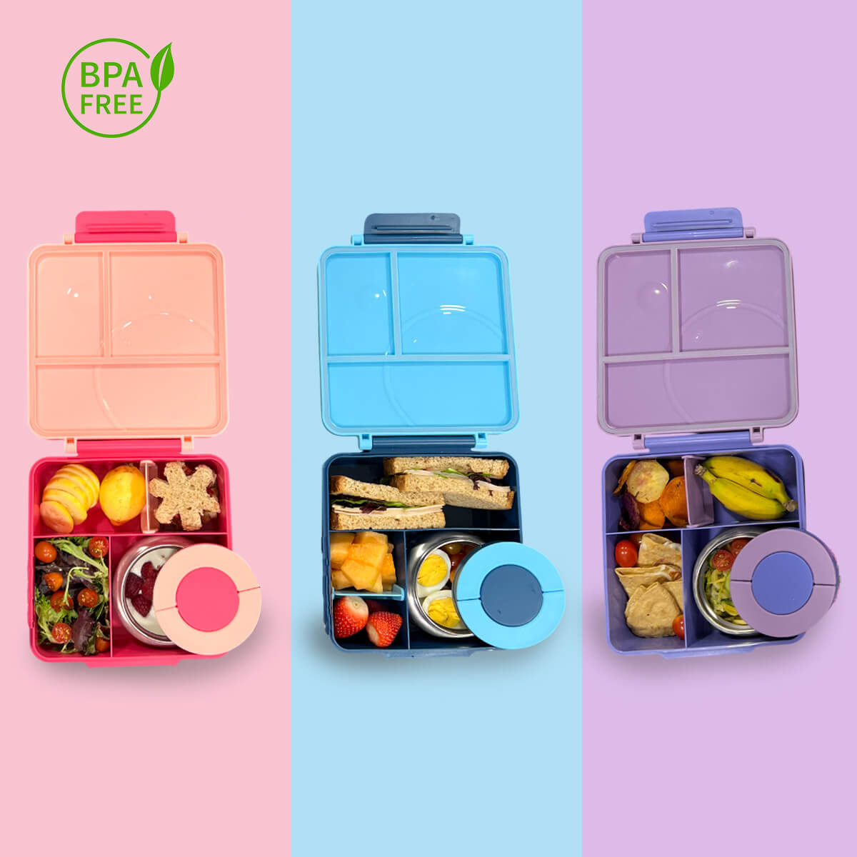 Lonchera niña y niño tipo omiebox c/ termo; bento box c 4 compartimentos modulables; hermético,  BPA Free
