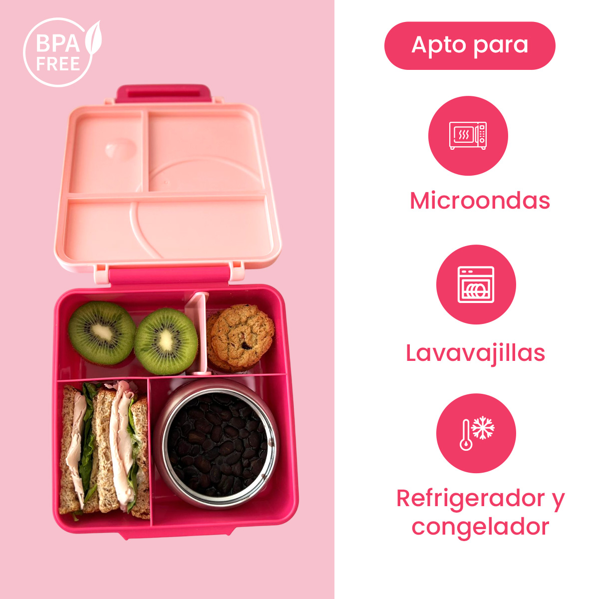 Lonchera para niña tipo omiebox incluye termo, bento box c 4 compartimentos modulables, lunch box hermético, BPA Free