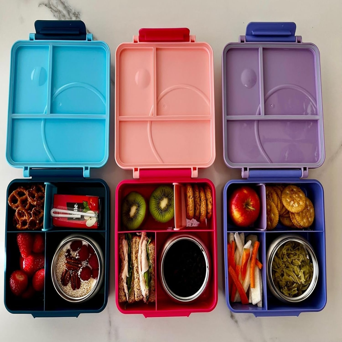 Lonchera para niña tipo omiebox incluye termo, bento box c 4 compartimentos modulables, lunch box hermético, BPA Free