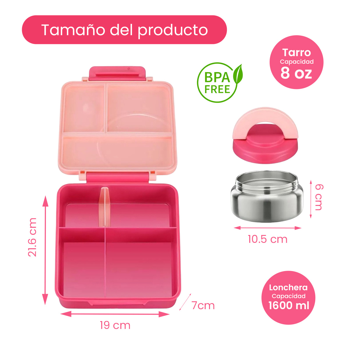 Lonchera para niña tipo omiebox incluye termo, bento box c 4 compartimentos modulables, lunch box hermético, BPA Free