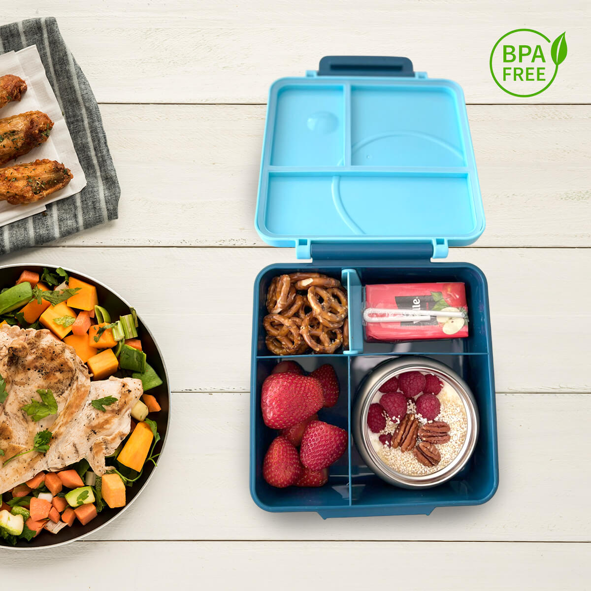 Lonchera niña y niño tipo omiebox c/ termo; bento box c 4 compartimentos modulables; hermético,  BPA Free