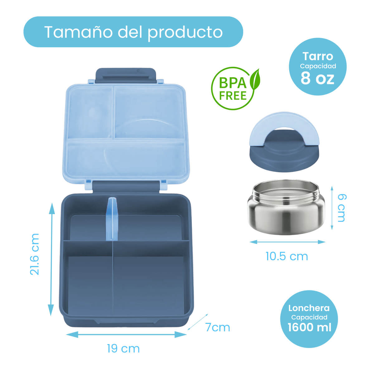 Lonchera niña y niño tipo omiebox c/ termo; bento box c 4 compartimentos modulables; hermético,  BPA Free