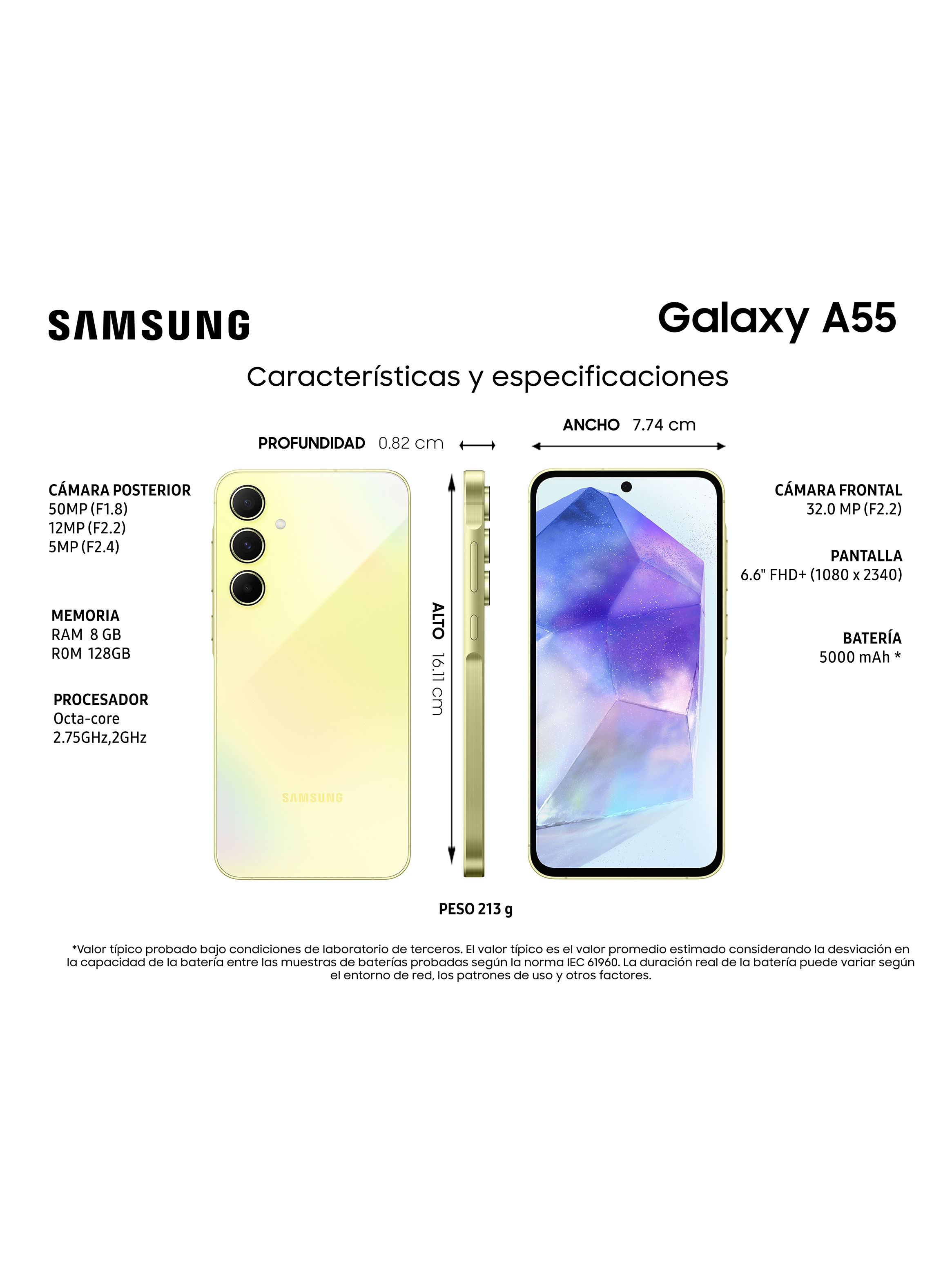 Samsung A55 5G 256Gb 8Ram Color Amarillo 2-Sim Fisicos  1-ESIM Nuevo Libre