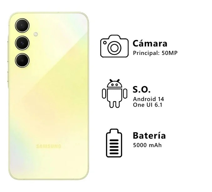 Samsung A55 5G 256Gb 8Ram Color Amarillo 2-Sim Fisicos  1-ESIM Nuevo Libre