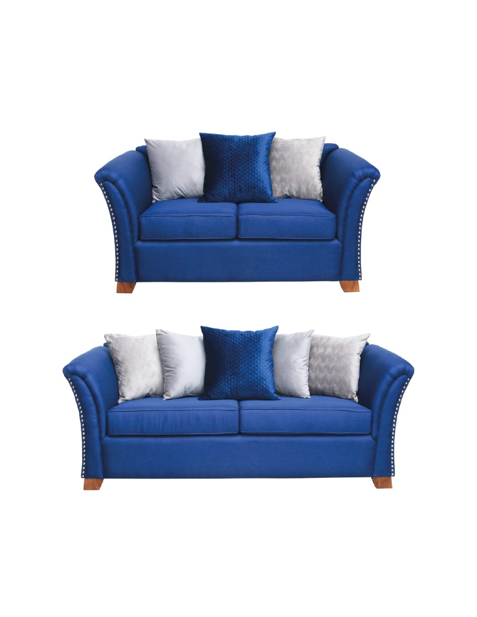 Sofá 3 Plazas + Love Seat Manhattan Tapizado Linato Azul