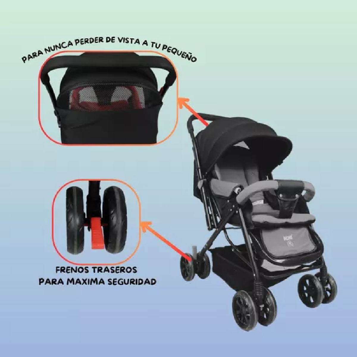 Carriola Con Cubre Pies De Mango Reversible, Noni Is-555 S Color Negro Chasis Negro