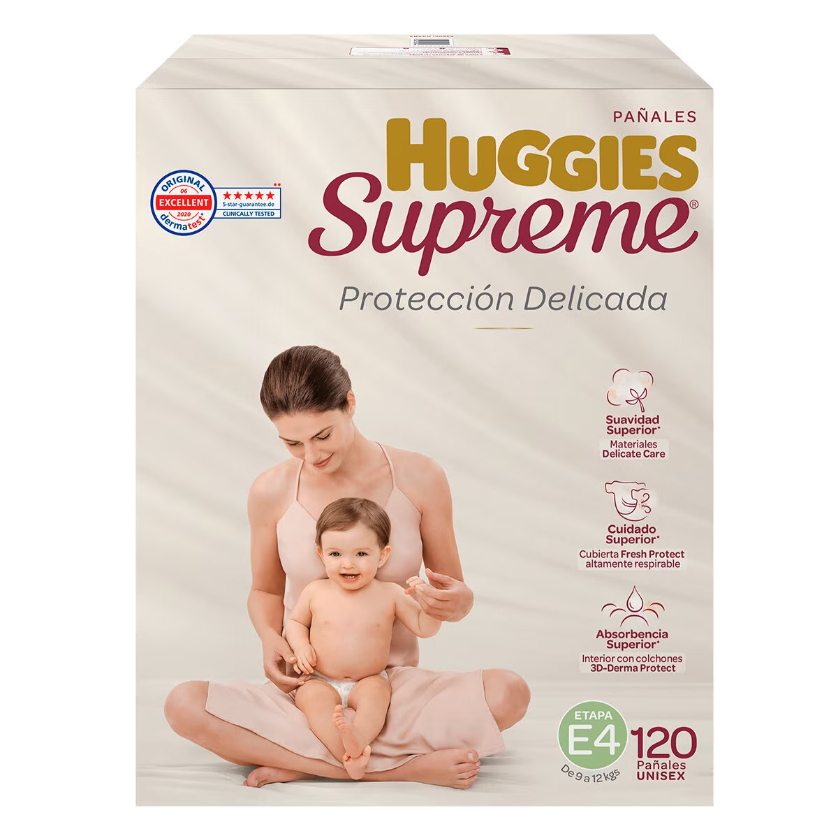 Pañales Huggies Supreme Platino Etapa 4 Unisex 120pz