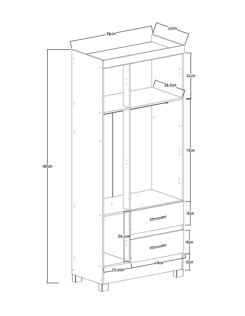 Ropero Closet Moderno Iris 3 Puertas Y 2 Cajones Rustico