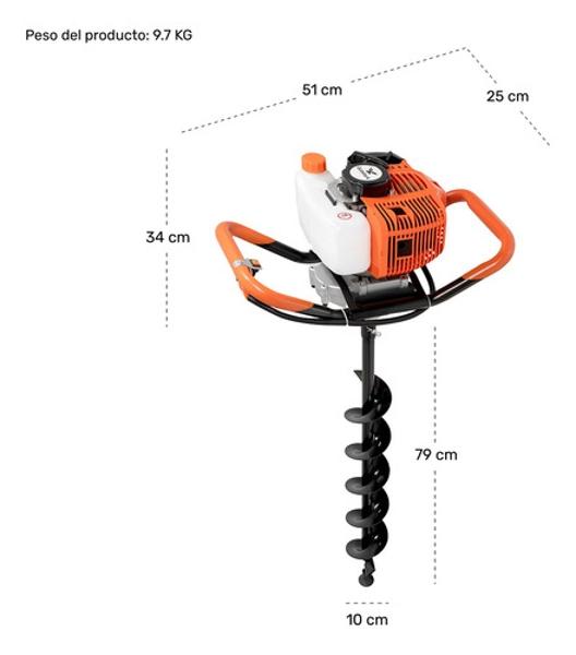 Motoperforadora Ahoyadora Motor Gasolina 49cc 2.4hp 6500rpm Gutstark Home