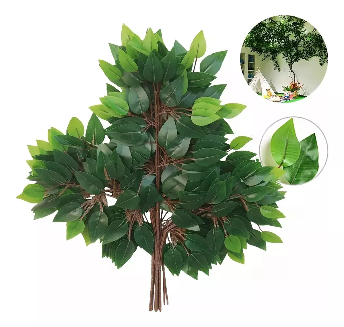 24 Unidades Hojas Ramas Artificial Verde Follaje Ficus Decor