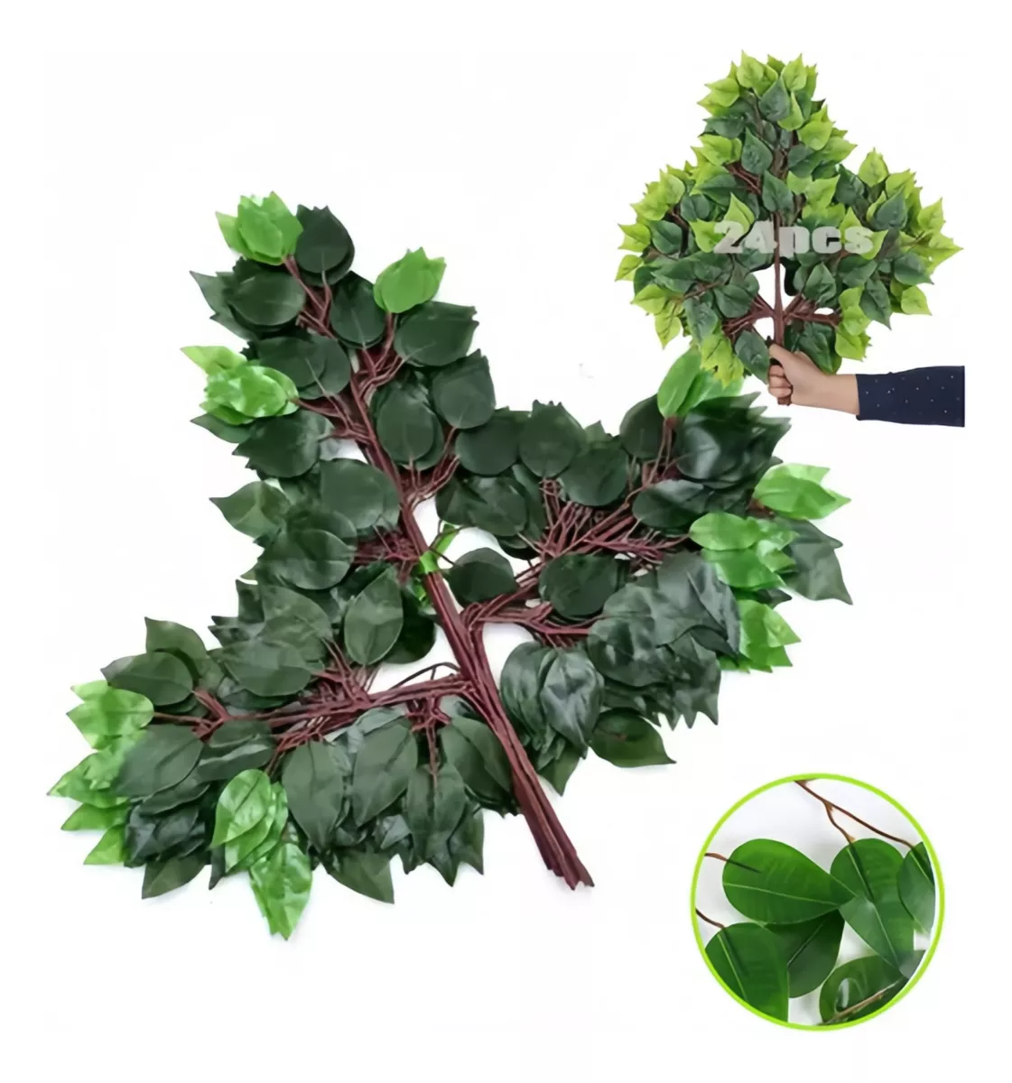 24 Unidades Hojas Ramas Artificial Verde Follaje Ficus Decor