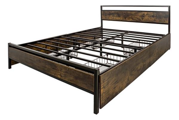 Base Cama Queen Recamara + Comoda 5 Cajones Country Moderno Houzer