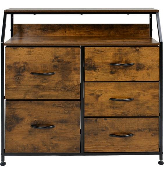 Base Cama Queen Recamara + Comoda 5 Cajones Country Moderno Houzer
