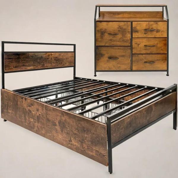 Base Cama Matrimonial Cajones + Comoda Country Moderno Houzer