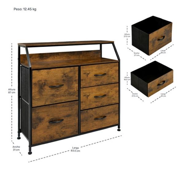 Base Cama Queen Recamara + Comoda 5 Cajones Country Moderno Houzer