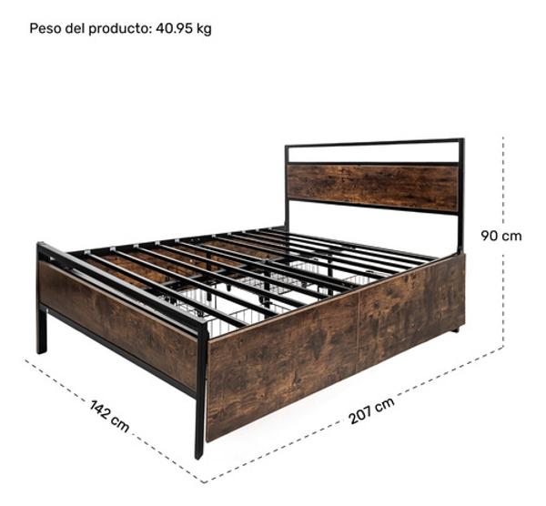 Base Cama Matrimonial Cajones + Comoda Country Moderno Houzer