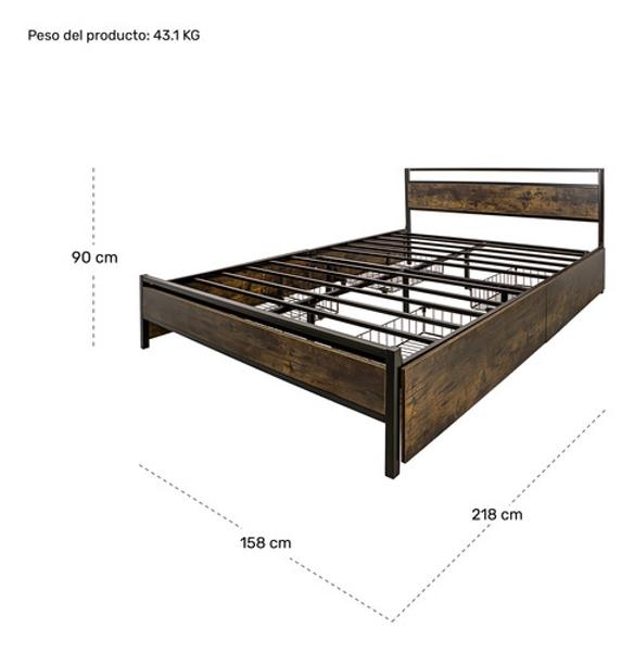 Base Cama Queen Recamara + Comoda 5 Cajones Country Moderno Houzer