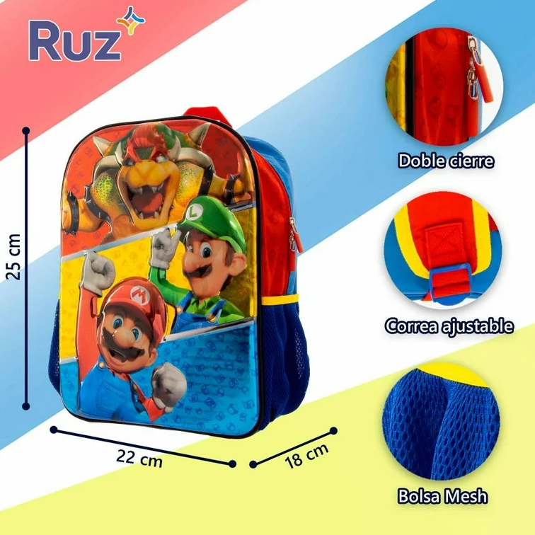 Mochila Ruz Super Mario Bros BackPack 3D Metalico