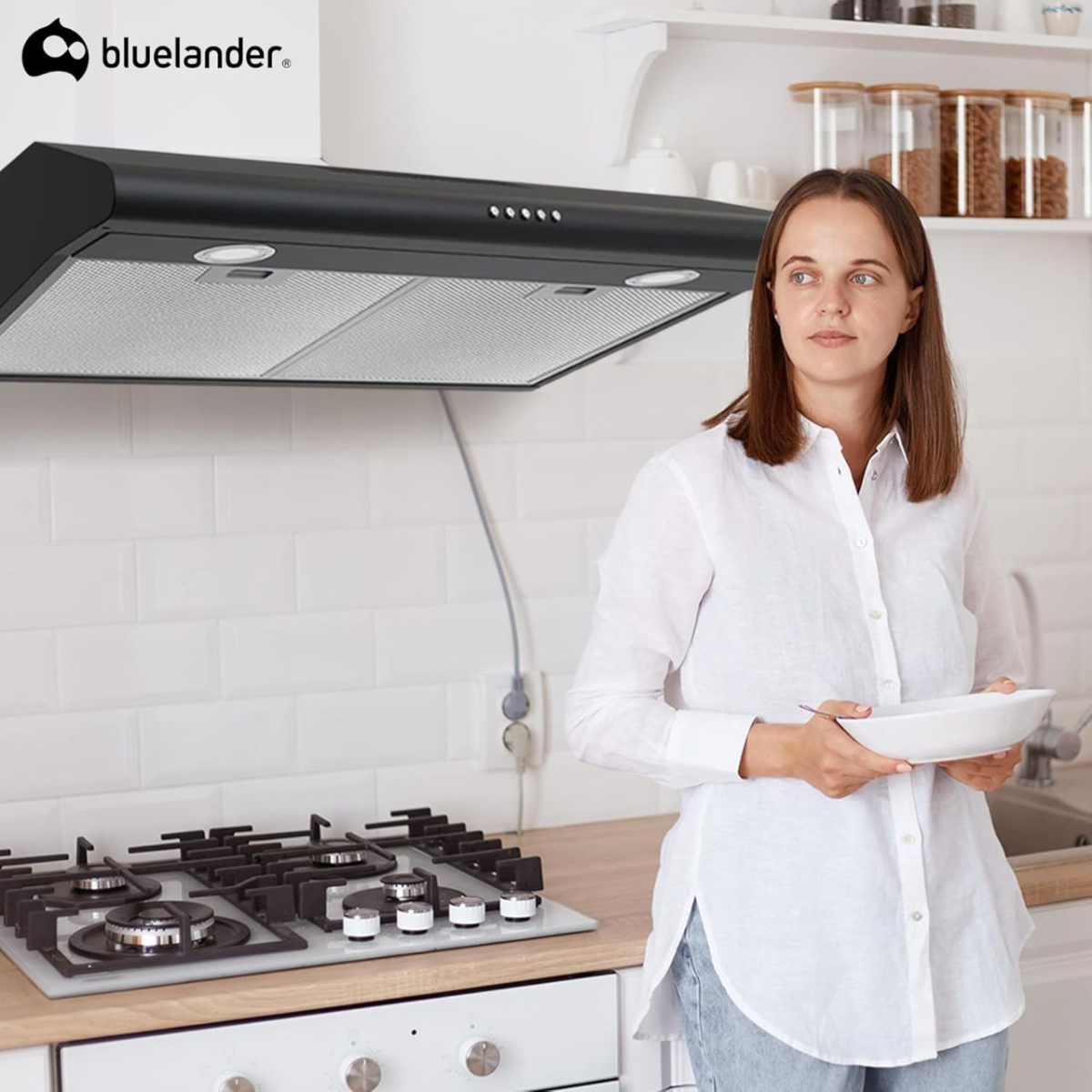 Campana Extractora de 60 cm para Cocina con Salida de Aire y Filtro de Carbón Activado Bluelander