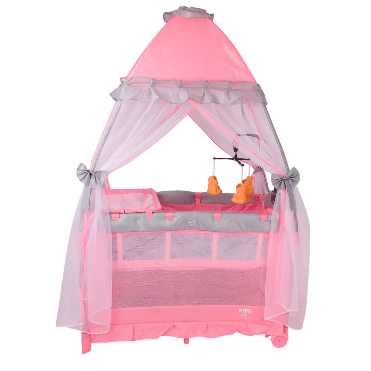 Cuna Corral Noni Velo Alto Para Bebe Cambiador Y Movil Rosa