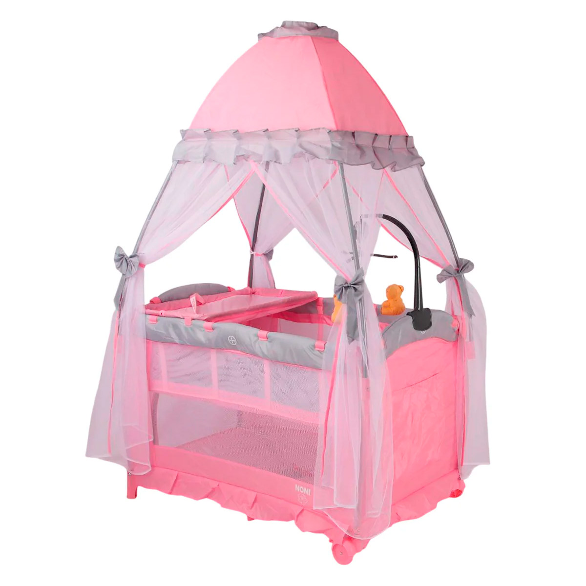 Cuna Corral Noni Velo Alto Para Bebe Cambiador Y Movil Rosa