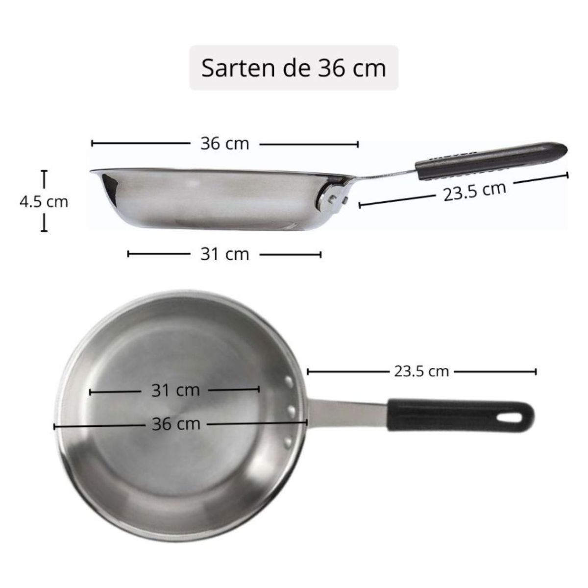 Moven Sarten De Acero Inoxidable de 36cm con Mango de Neopreno
