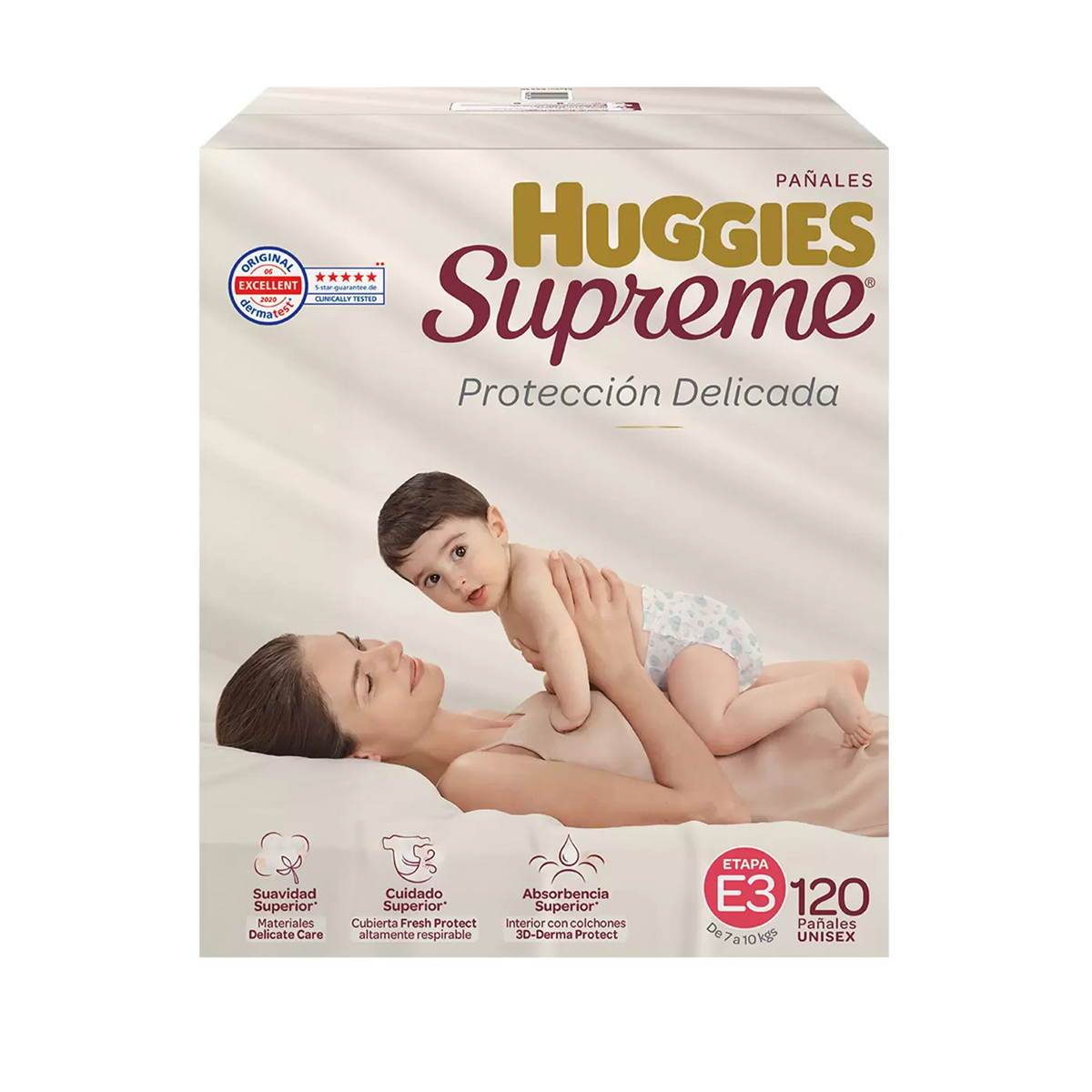 Pañales Huggies Supreme Platino Etapa 3 Unisex 120pz