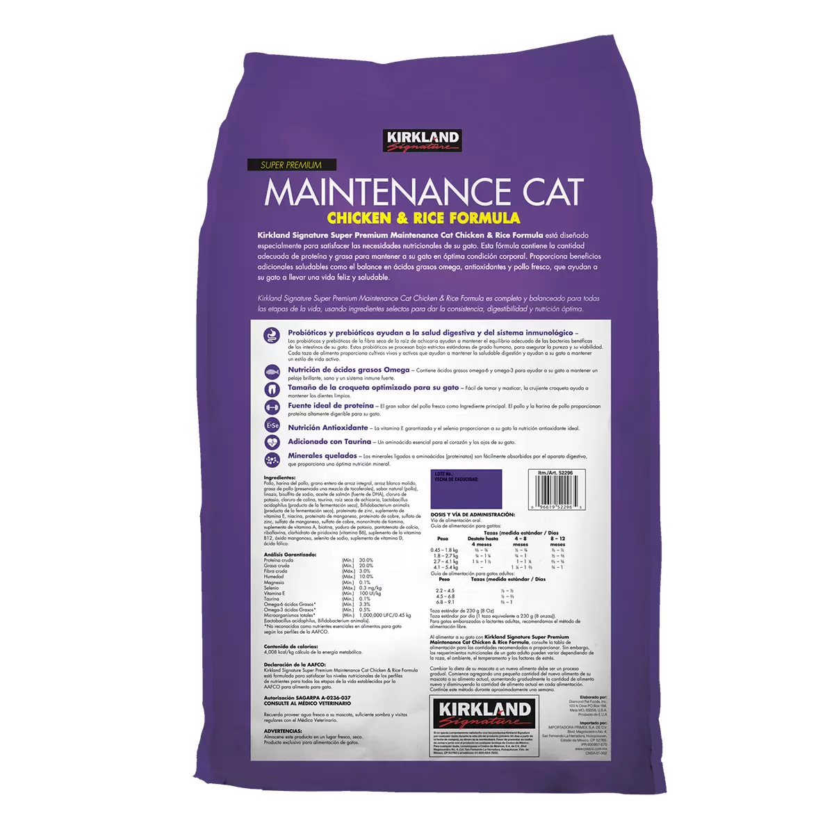 Alimento Para Gato Kirkland Super Premium 11.3kg Pollo Arroz