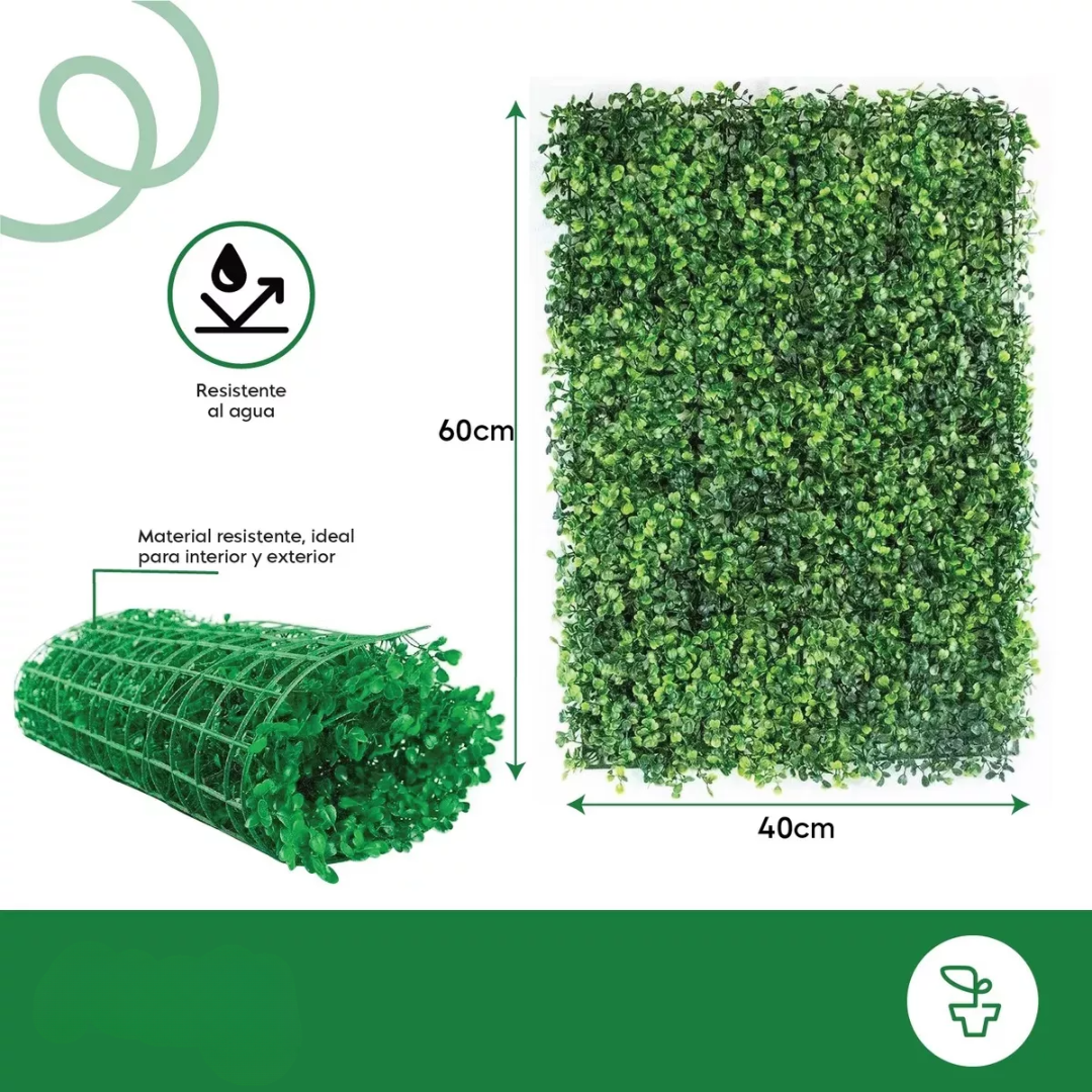 Muro Verde Follaje Artificial Sintético 60x40cm 40 Pzs