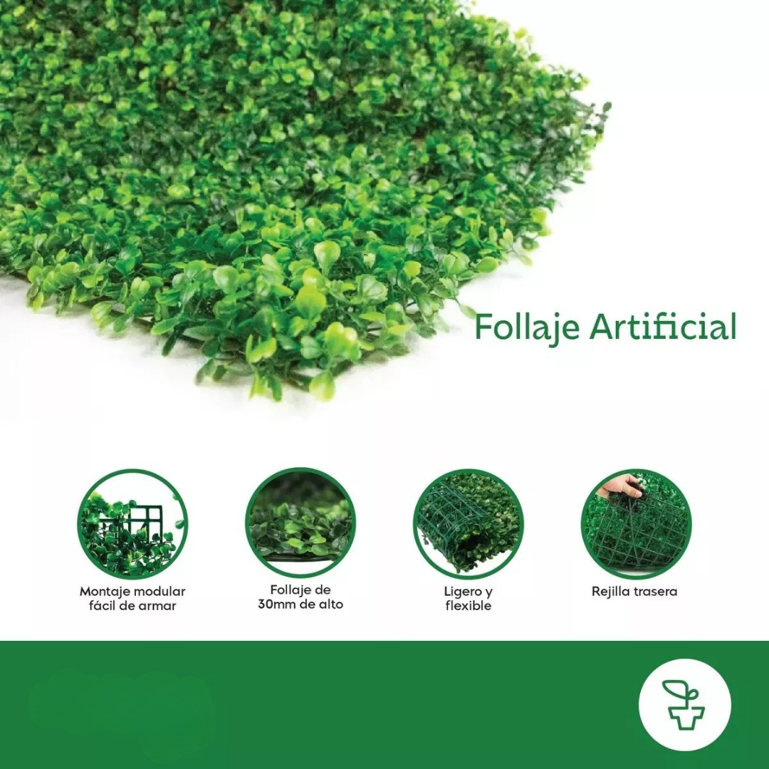 Muro Verde Follaje Artificial Sintético 60x40cm 40 Pzs