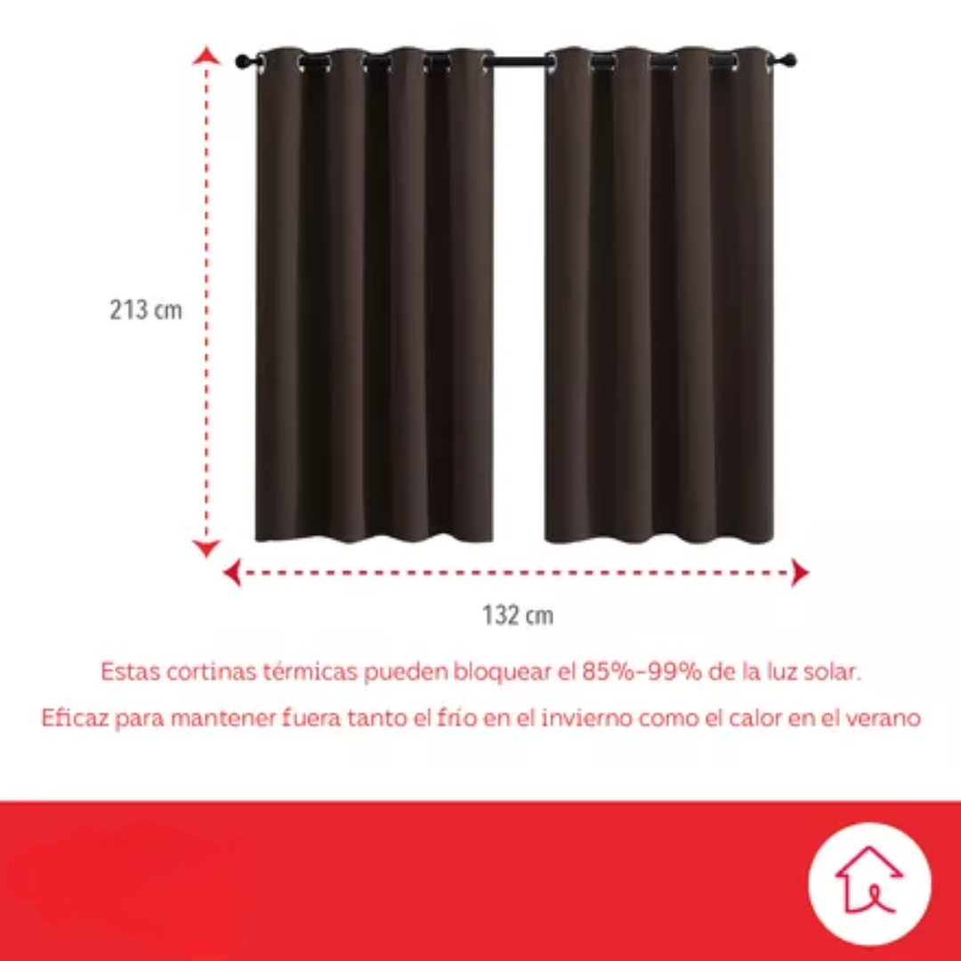 Cortina Blackout 2 Paneles Aislada Lino Premium 132 X 213 Chocolate