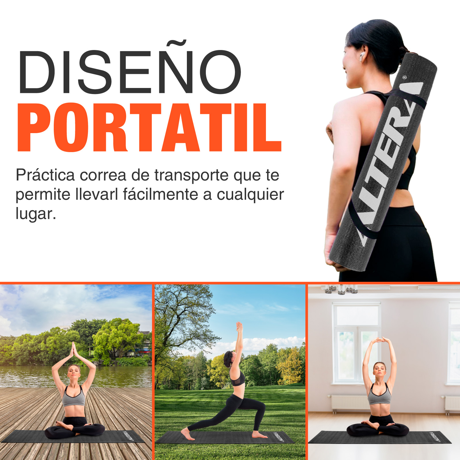Tapete Yoga Ejercicio Altera Pilates Entrenamiento Fitness Color Negro