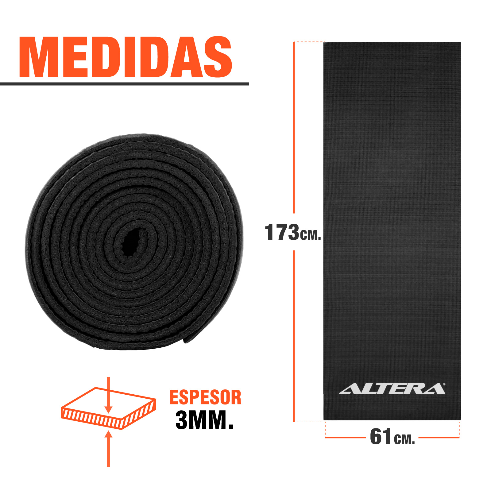 Tapete Yoga Ejercicio Altera Pilates Entrenamiento Fitness Color Negro