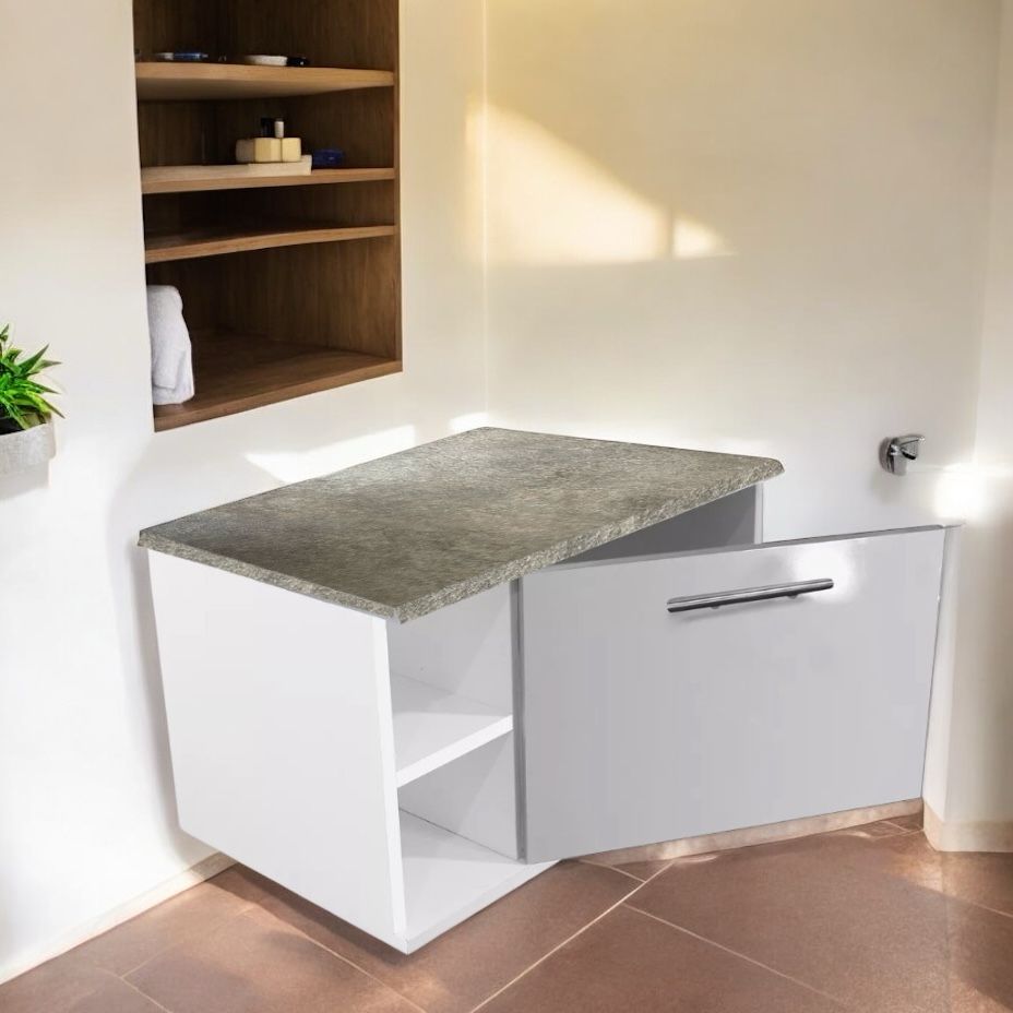 Gabinete Baño Moderno MDF Elegante Vinil Gris Minimalista