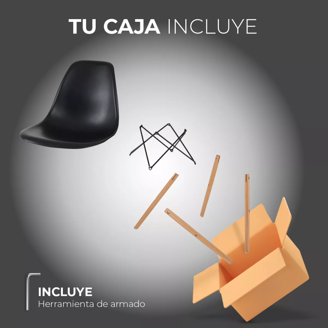 Silla de comedor con estructura color madera y asiento negro x 4 unidades Negro