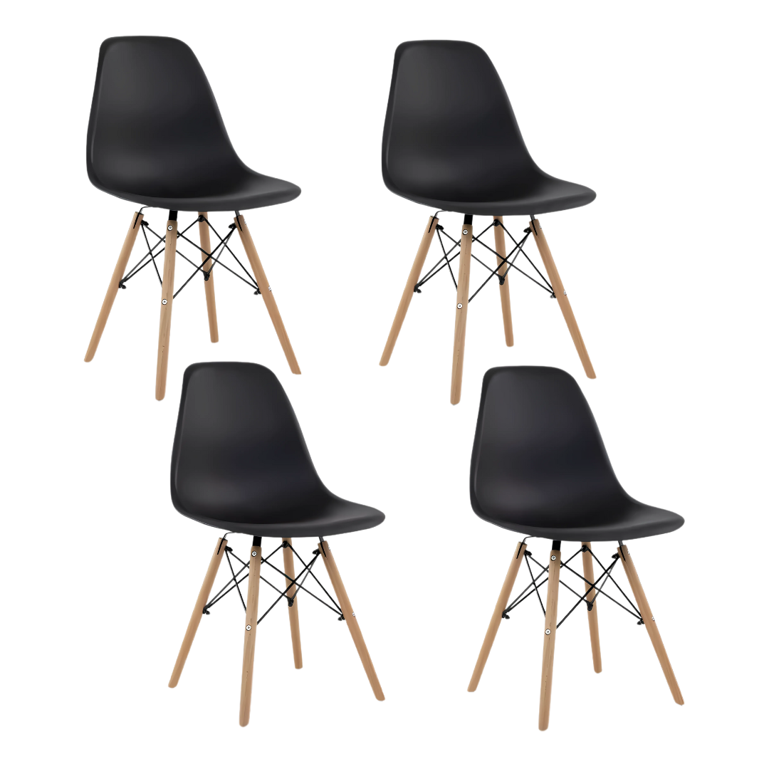 Silla de comedor con estructura color madera y asiento negro x 4 unidades Negro