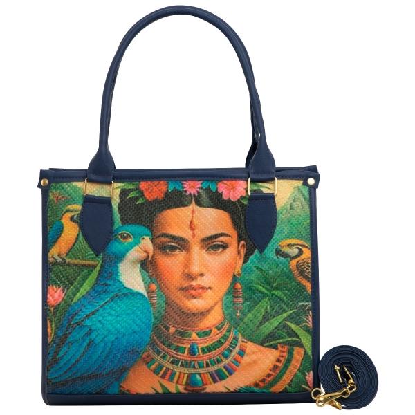 Bolso Yute Para Dama FANA Flora Color Azul Con Asas Haz Reventa, M3985!!