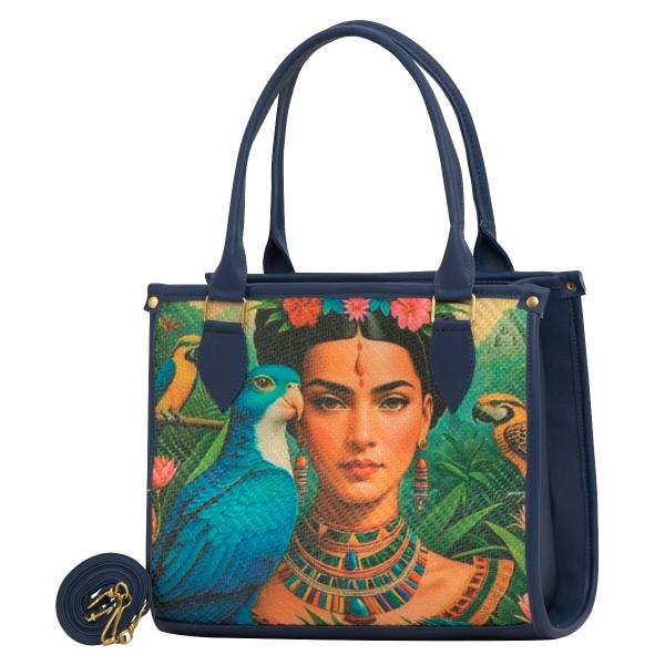 Bolso Yute Para Dama FANA Flora Color Azul Con Asas Haz Reventa, M3985!!