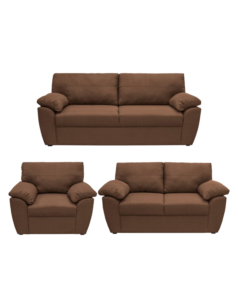 Set de Sofá 3 Plazas, Love Seat y Sofa Sefora Tapizado Linato Café