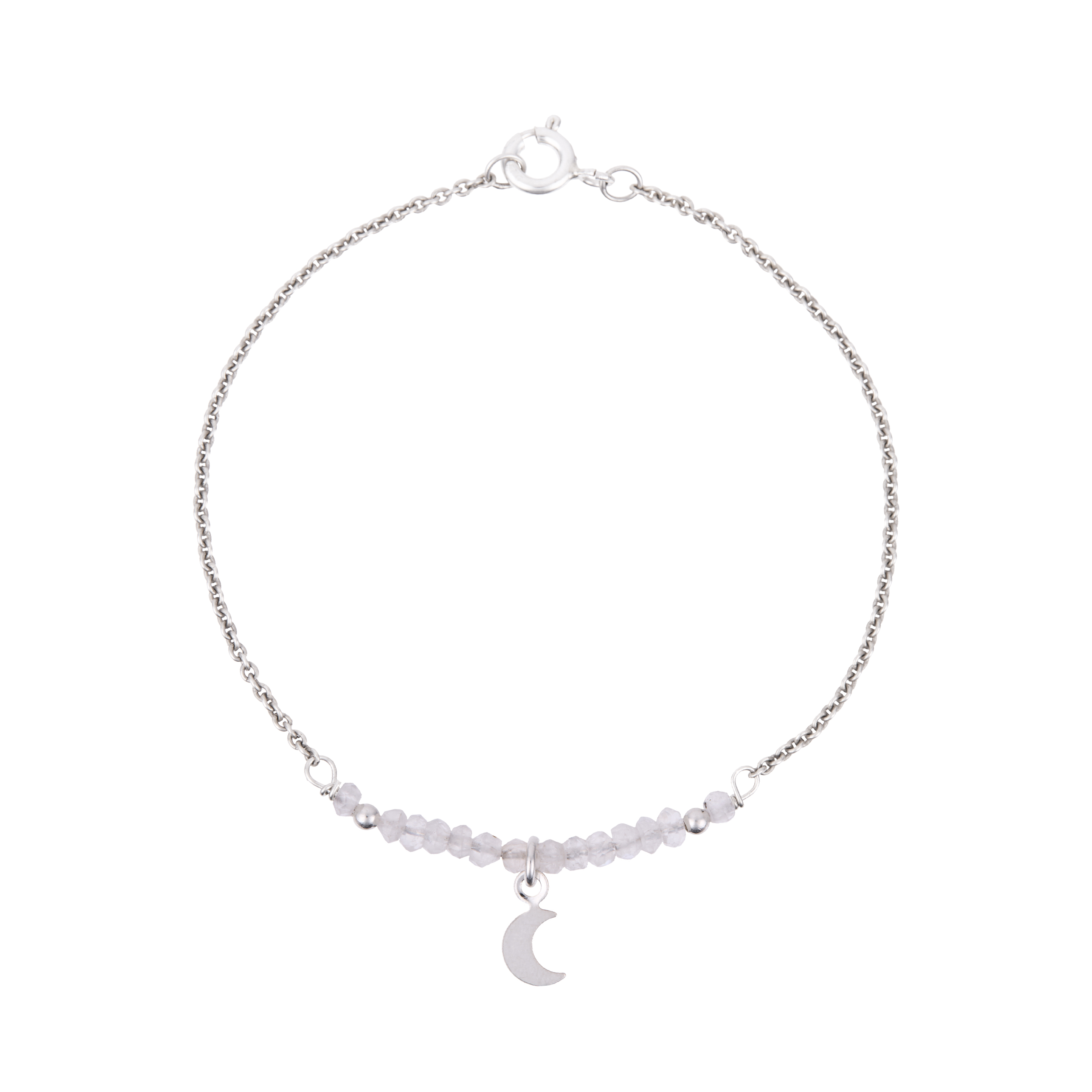 Pulsera piedra luna con luna y cadena de plata por Anante Joyería