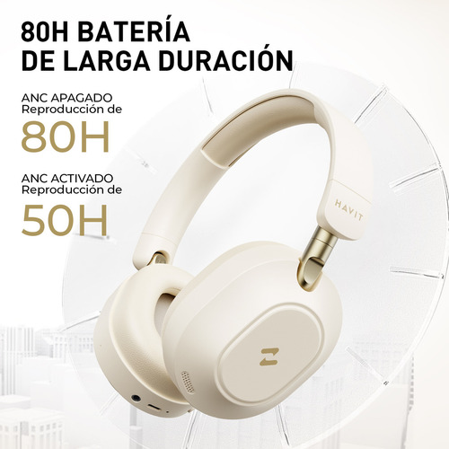 Audífonos Inalámbrico Cancelacion Ruido Gamer Diadema Bluetooth 5.4 Color Beige Havit LIFE NC01H